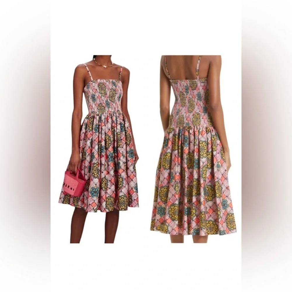 Autumn Adeigbo Winnie Midi Dress NWT Size 8 Pink Floral Smocked Cotton - Picture 16 of 16